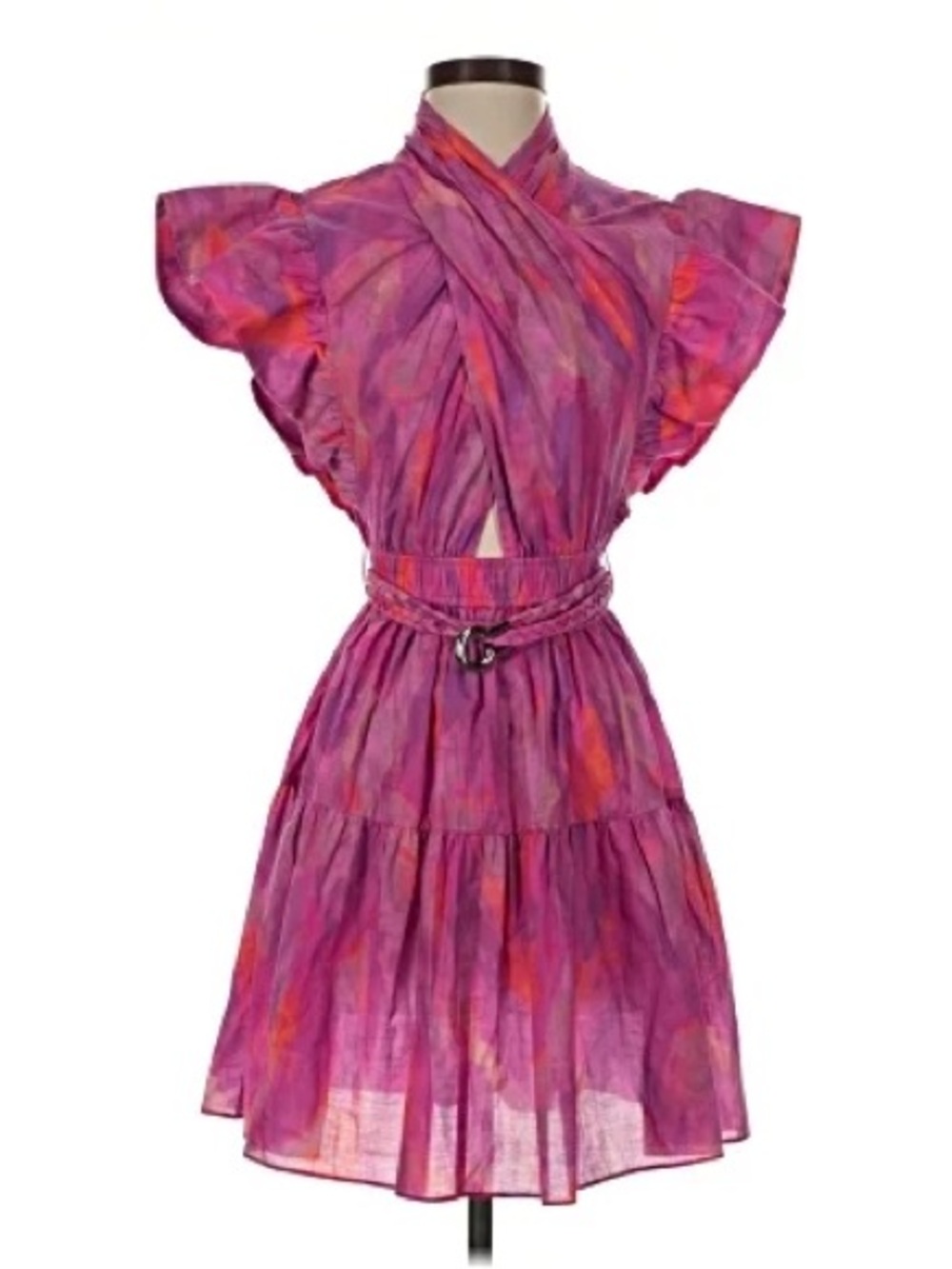 Derek Lam Pink Purple Watercolor Flutter Sleeve Dress